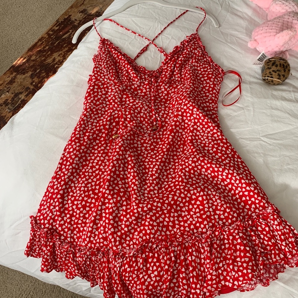 Audrey 3+1 Red Dress with White Heart Pattern